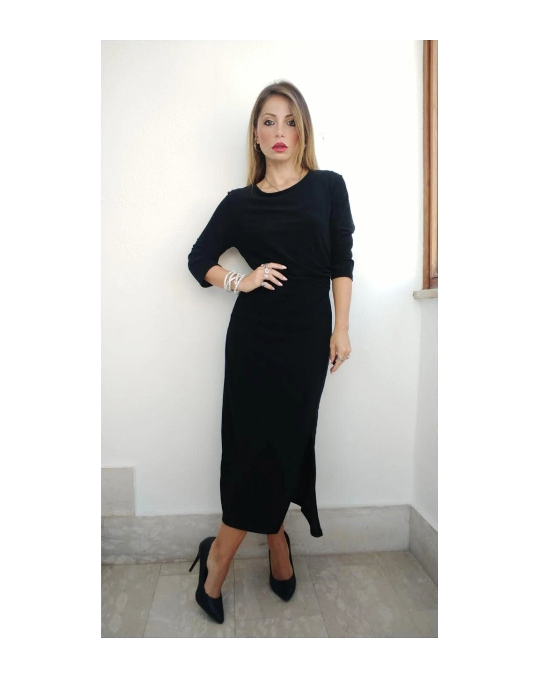 Abito longuette lurex con spacco!