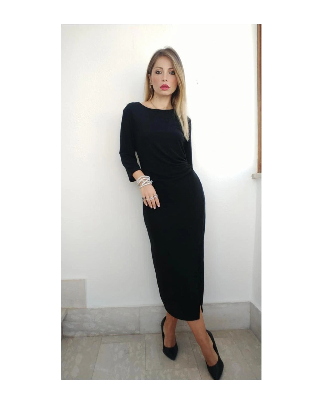 Abito longuette lurex con spacco!
