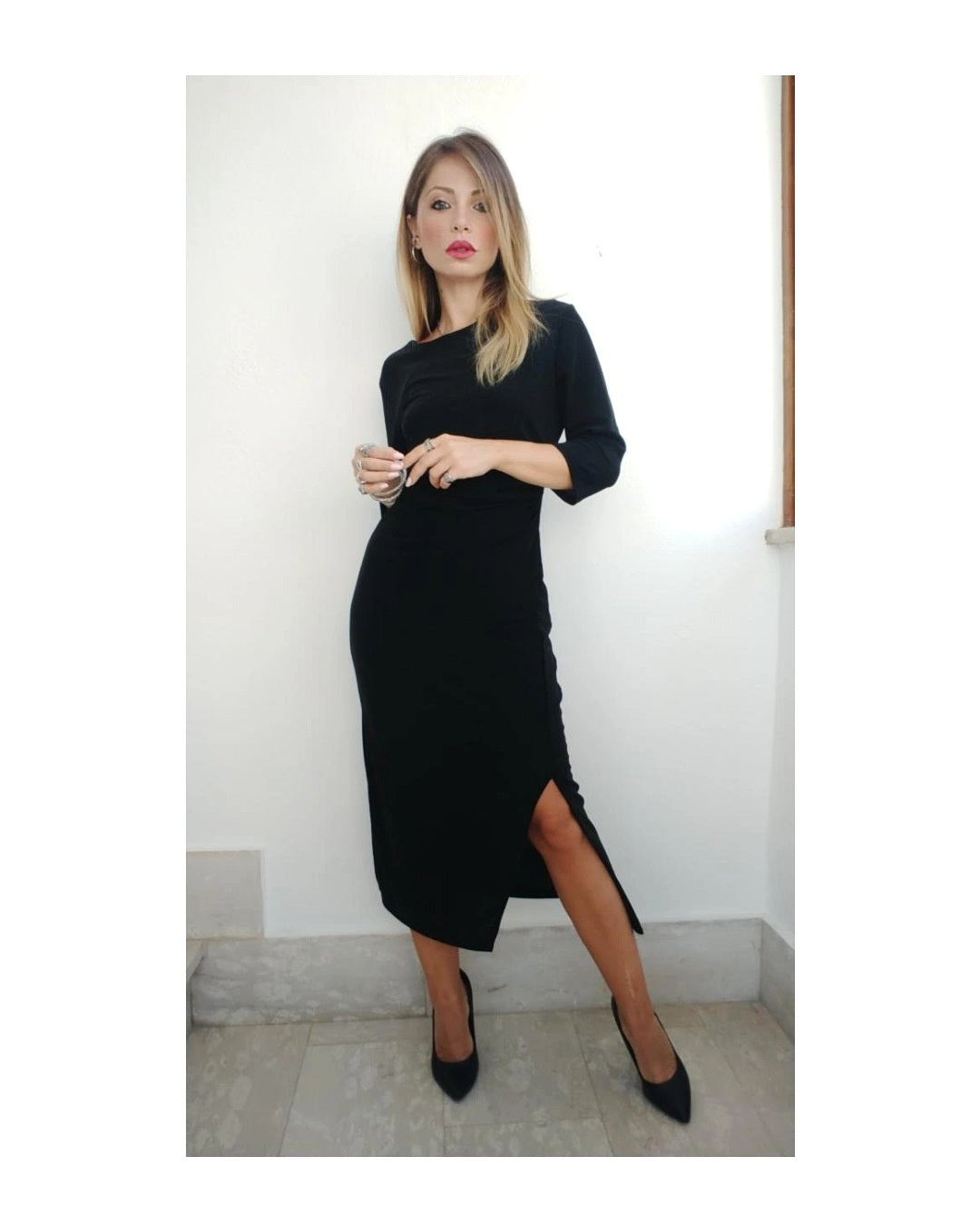 Abito longuette lurex con spacco!