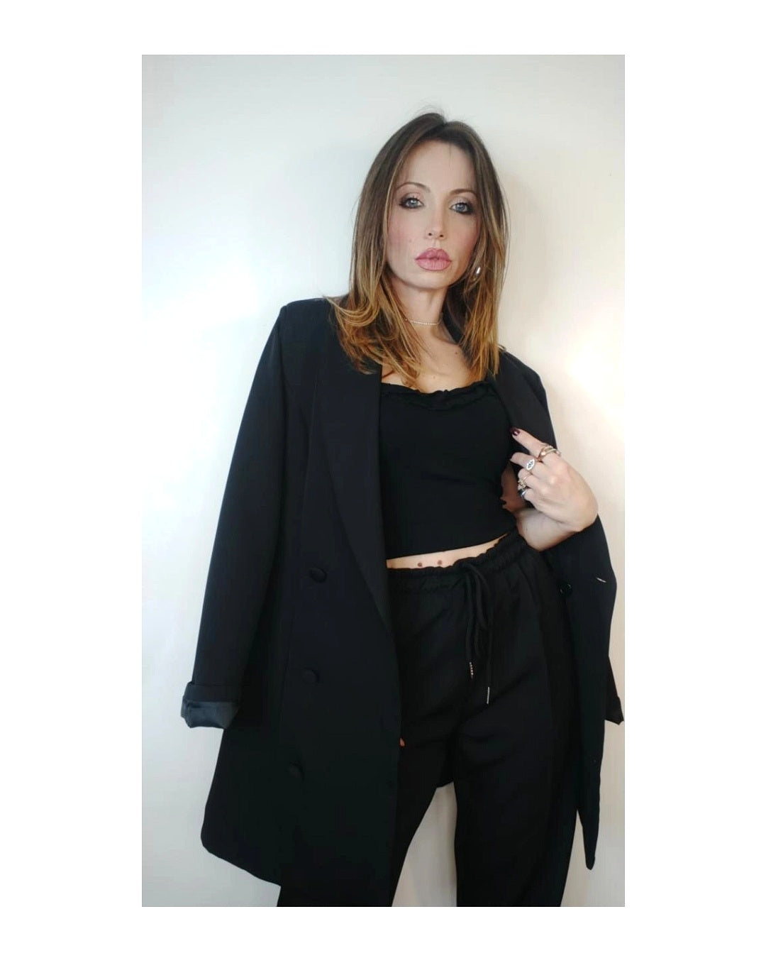Double-breasted blazer dress with belt: CREAM or BLACK!