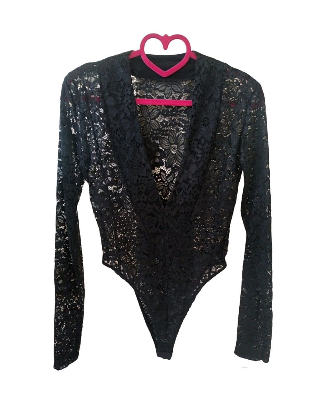 Transparent V-neck bodysuit, RED!