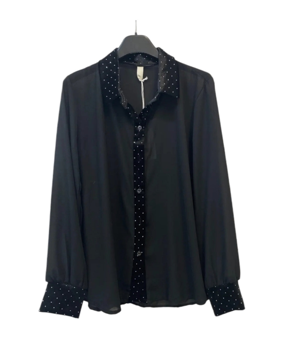 Camicia velata con inserti in velluto e brillantini!