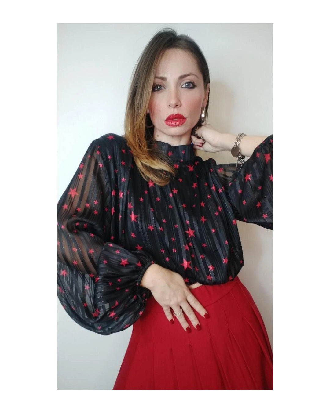 Shirt with sheer balloon sleeve, COSTELLAZIONE and LUREX THREADS!