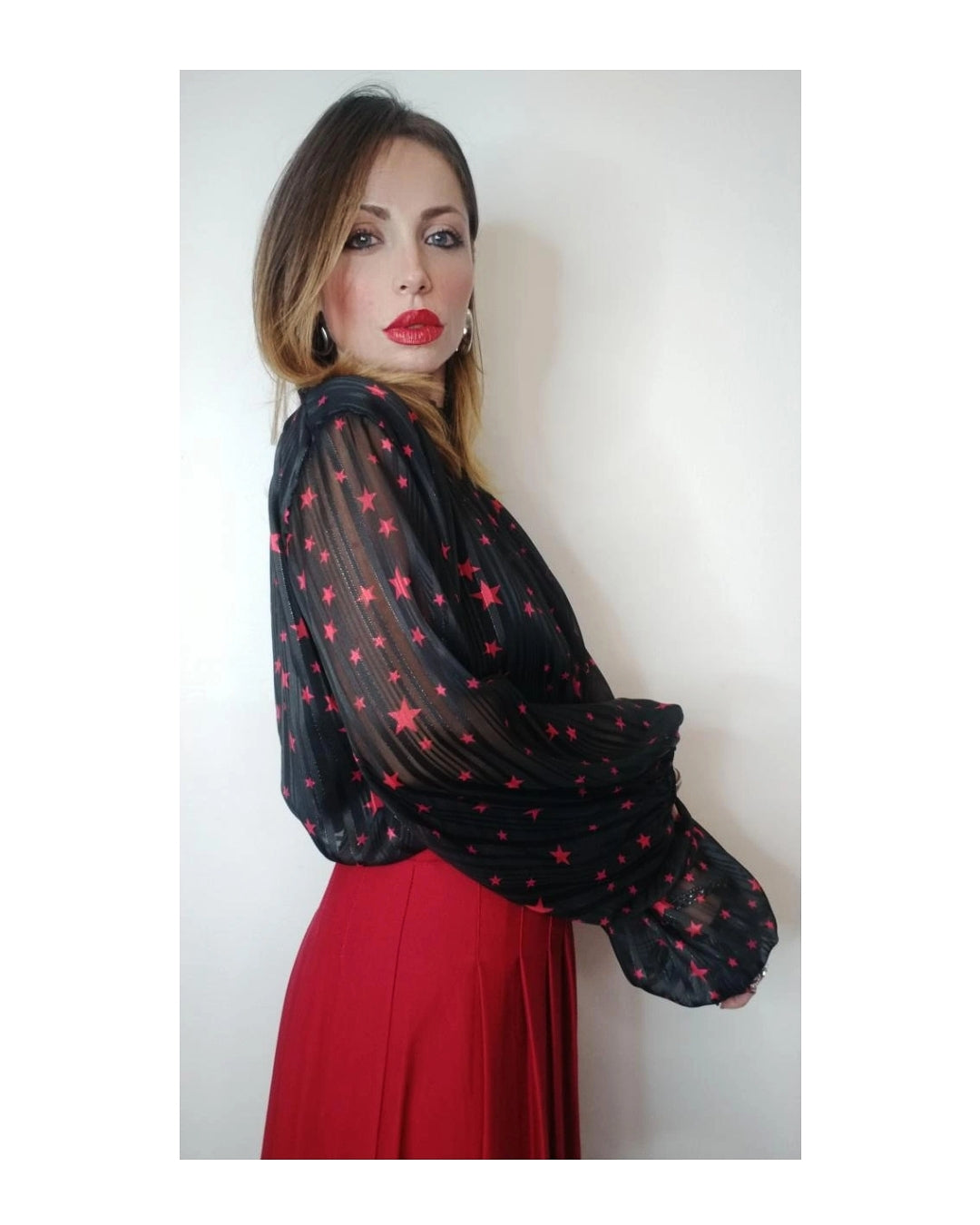 Shirt with sheer balloon sleeve, COSTELLAZIONE and LUREX THREADS!