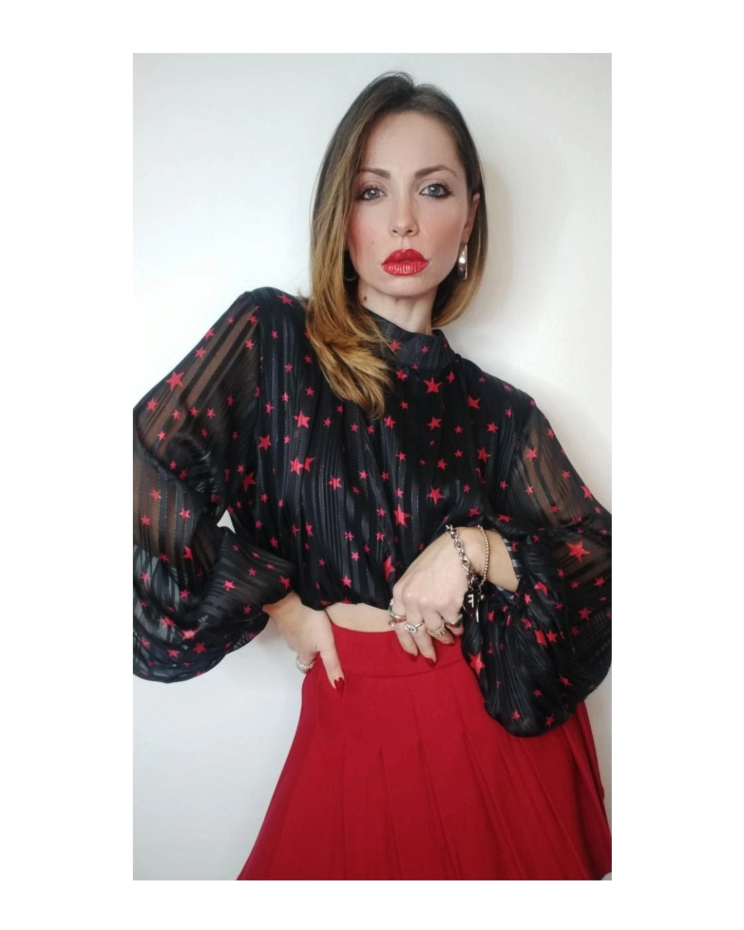 Shirt with sheer balloon sleeve, COSTELLAZIONE and LUREX THREADS!