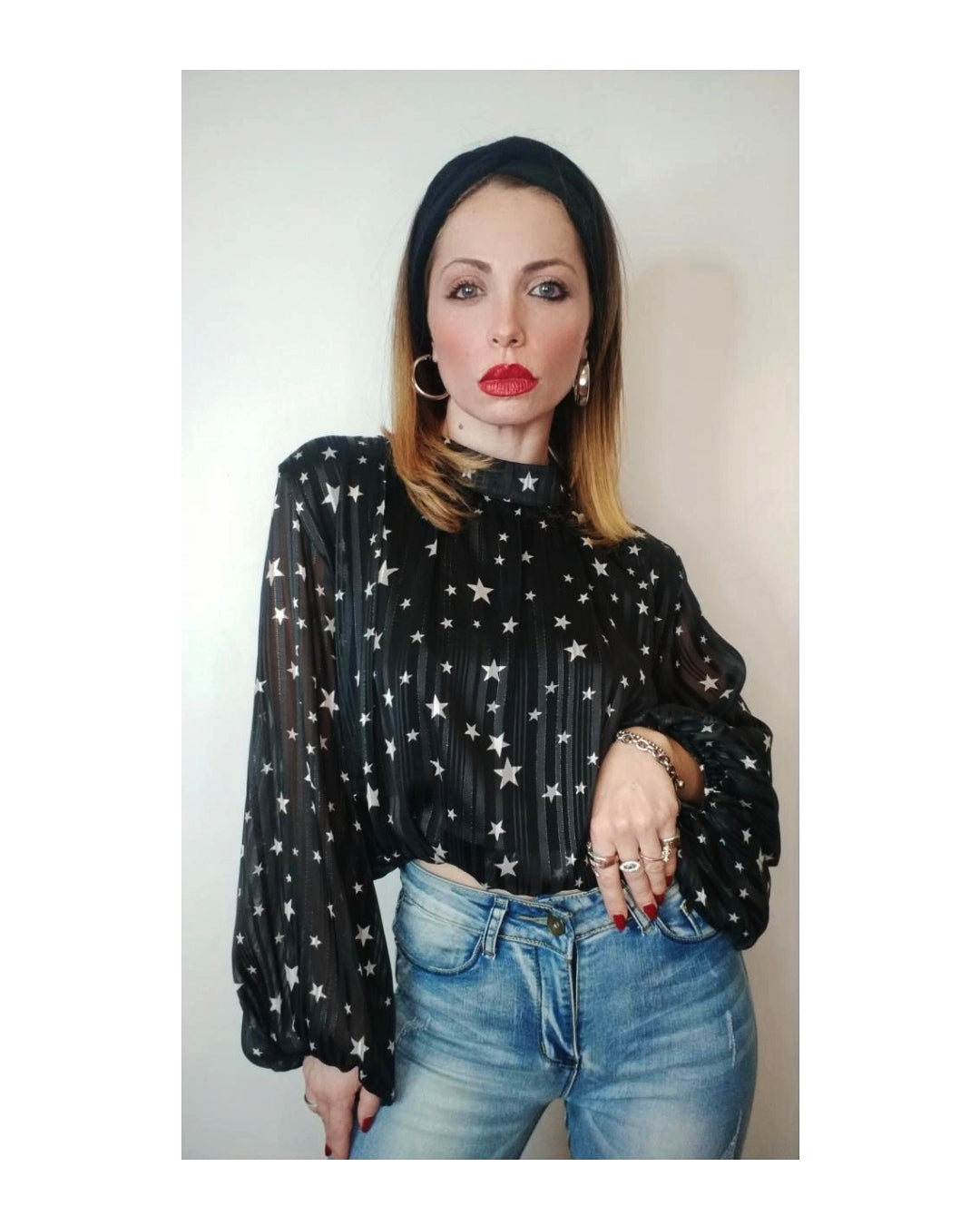 Shirt with sheer balloon sleeve, COSTELLAZIONE and LUREX THREADS!