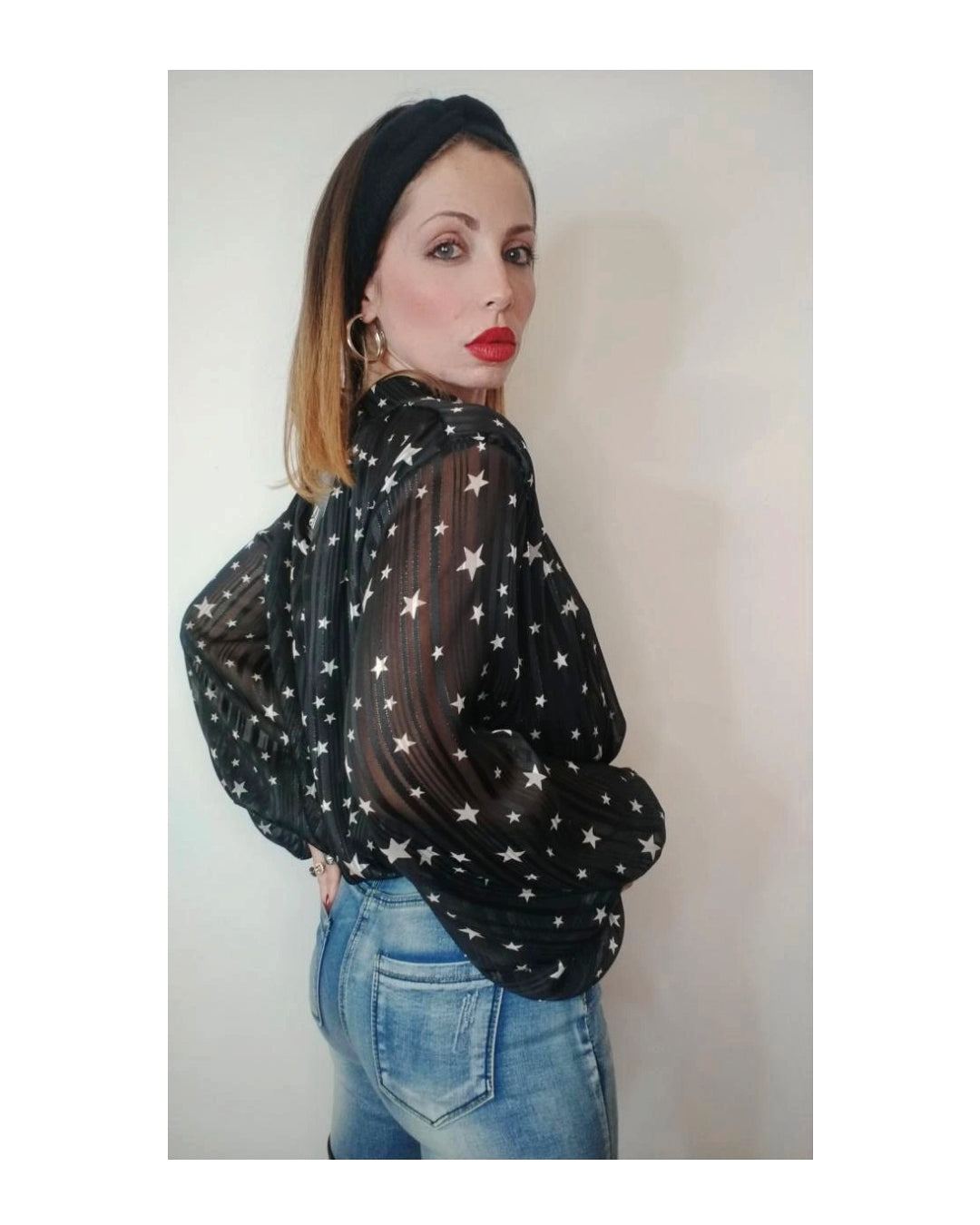 Shirt with sheer balloon sleeve, COSTELLAZIONE and LUREX THREADS!