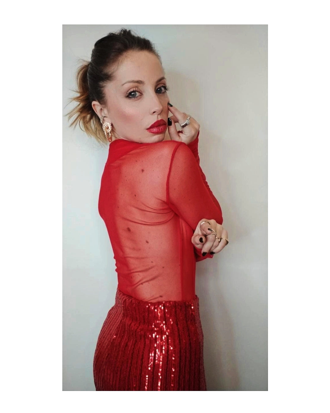 Transparent V-neck bodysuit, RED!
