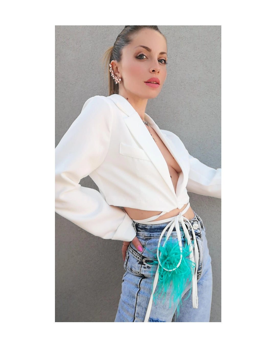 Cropped weave blazer: ROYAL or WHITE!