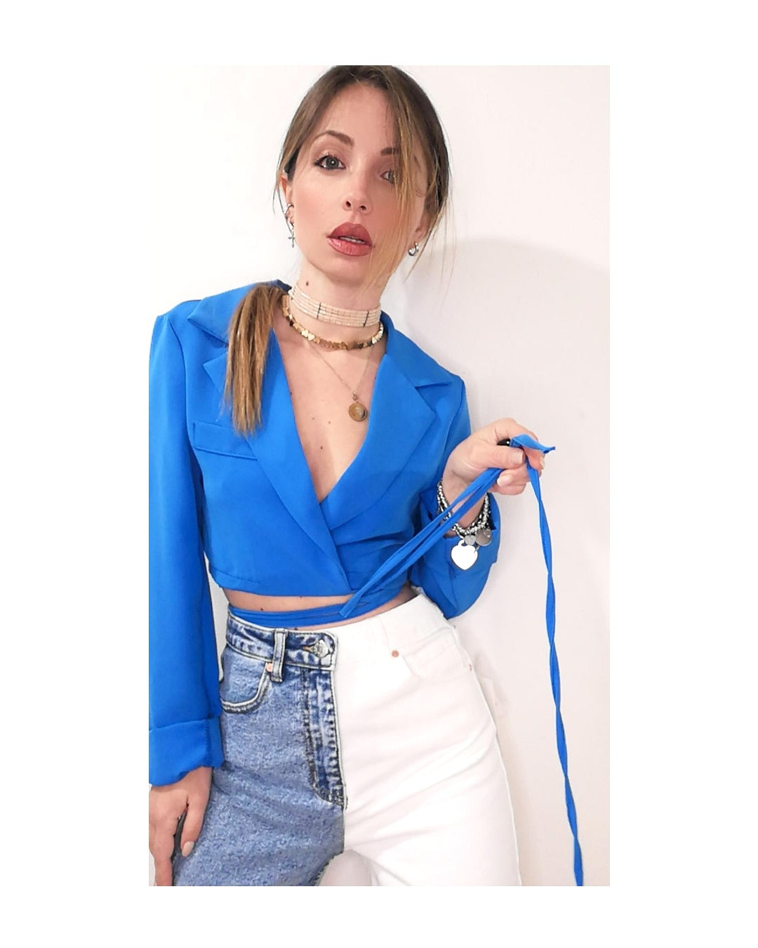 Cropped weave blazer: ROYAL or WHITE!