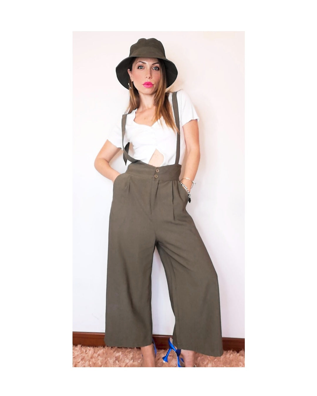 Salopette pantagaucho in viscosa,MILITARE:S!