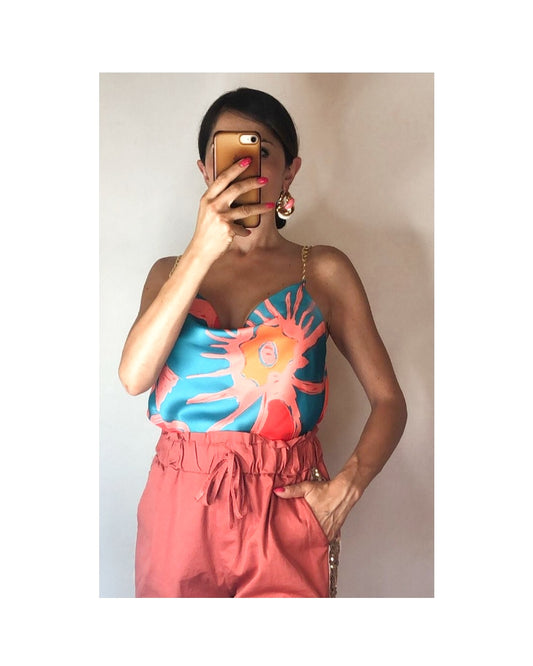 Sottogiacca satin con catene, FIORE ACQUA/PESCA!