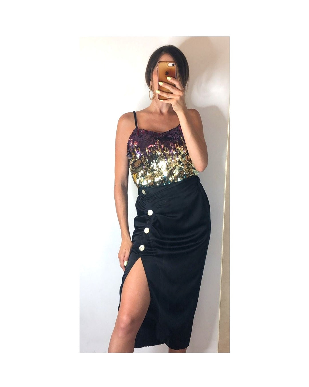 Satin midi skirt with slit: IVORY, ORANGE, BLACK!