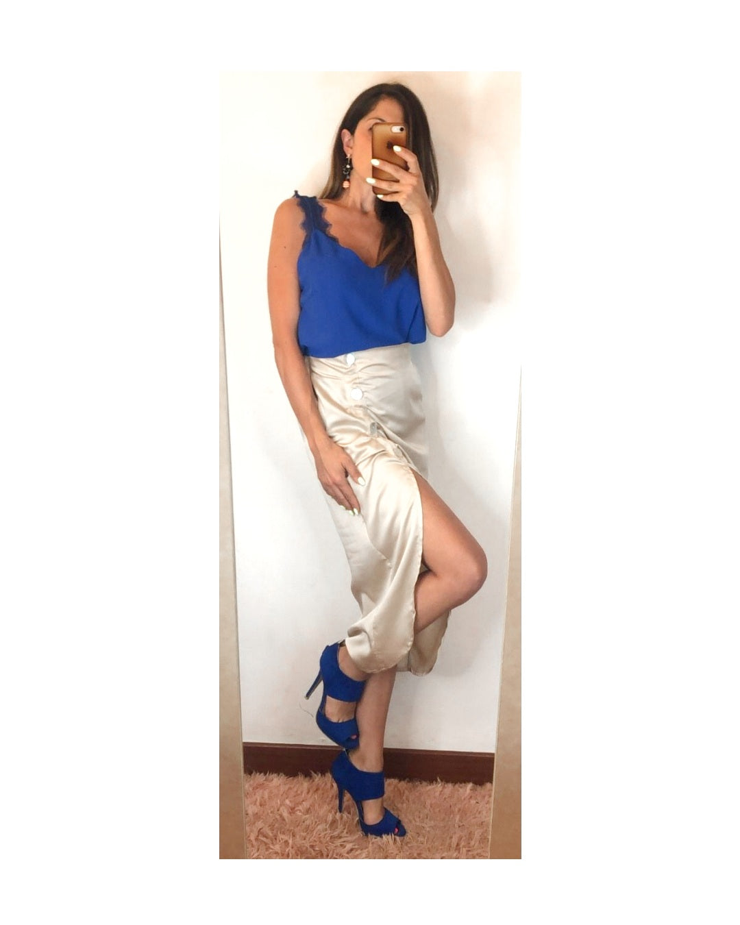Satin midi skirt with slit: IVORY, ORANGE, BLACK!