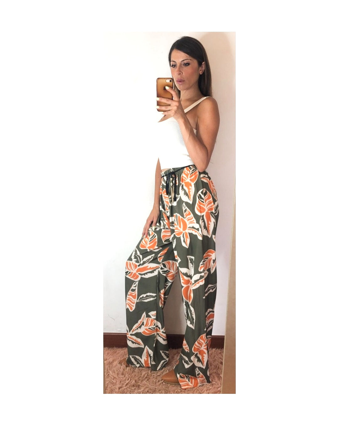 Pantapalazzo 100% viscosa, MILITARE/ARANCIO!
