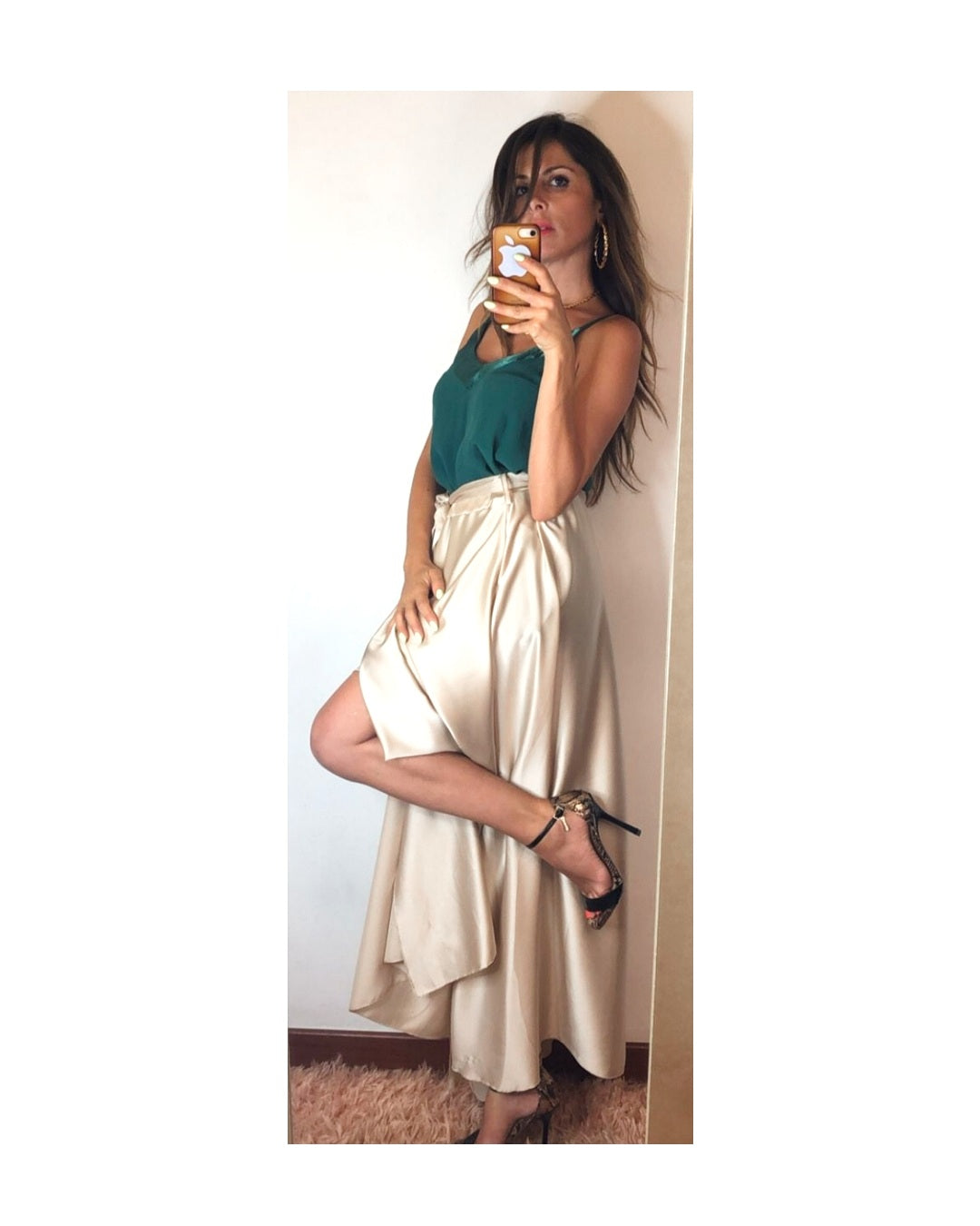 Long satin skirt with slit, IVORY!