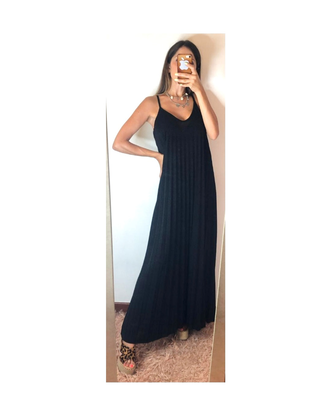 Long pleated dress, BLACK LUREX!