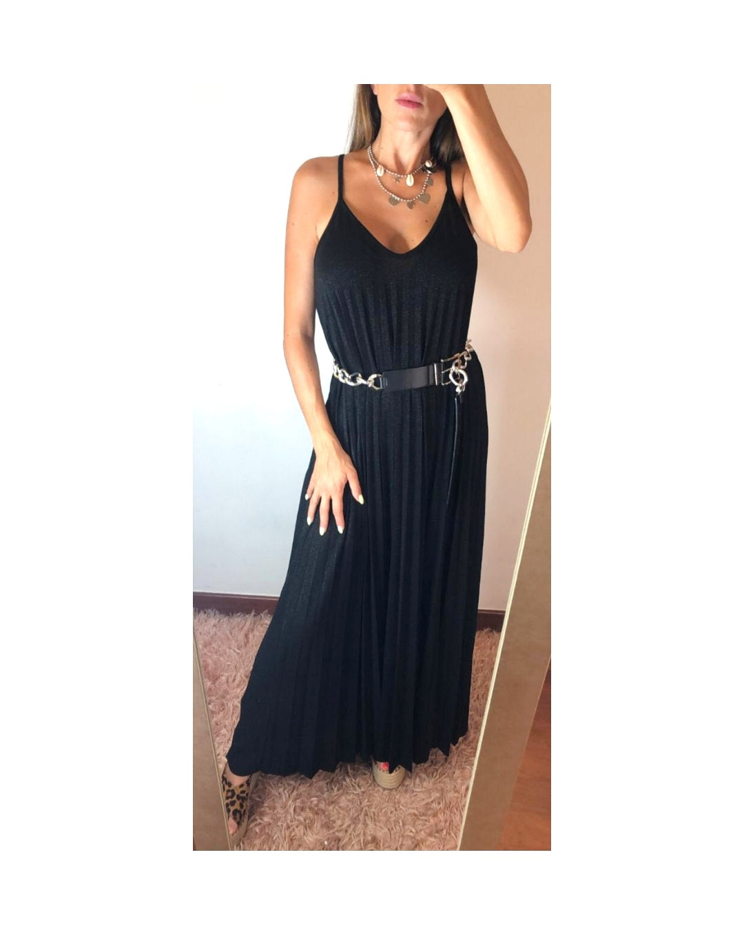 Long pleated dress, BLACK LUREX!
