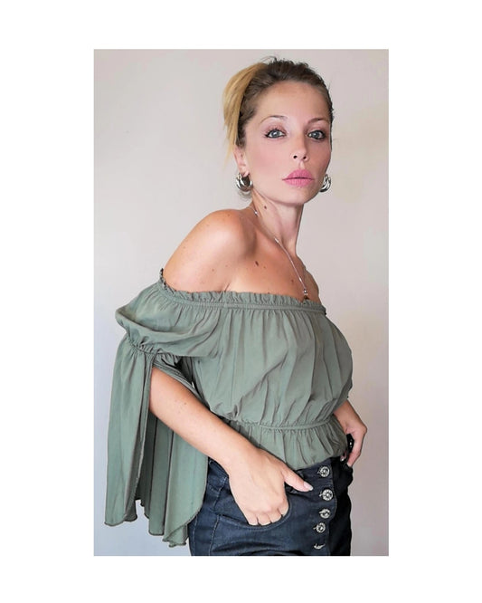 Top scollo a barchetta, VERDE MILITARE!