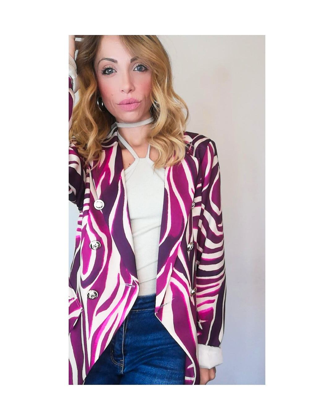 Zebra double-breasted jacket, PLUM!