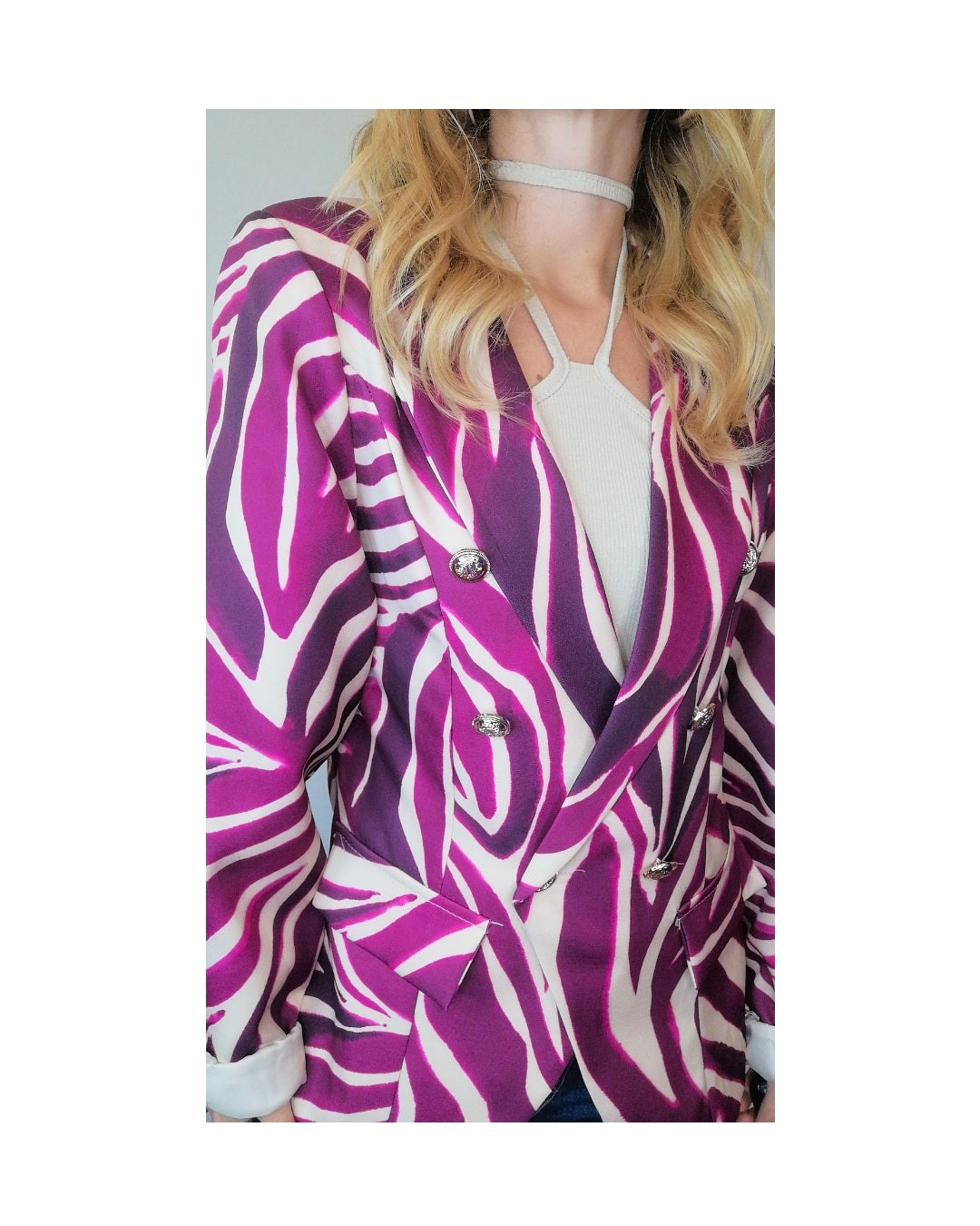Zebra double-breasted jacket, PLUM!