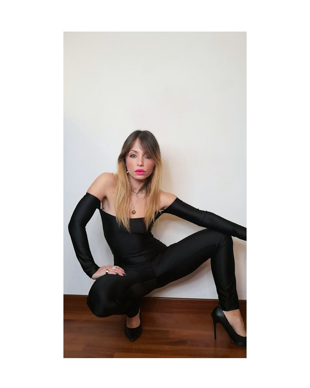 Off-shoulders lycra jumpsuit, BLACK!