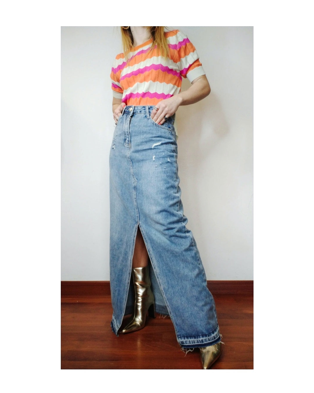 Long no-stretch denim skirt!