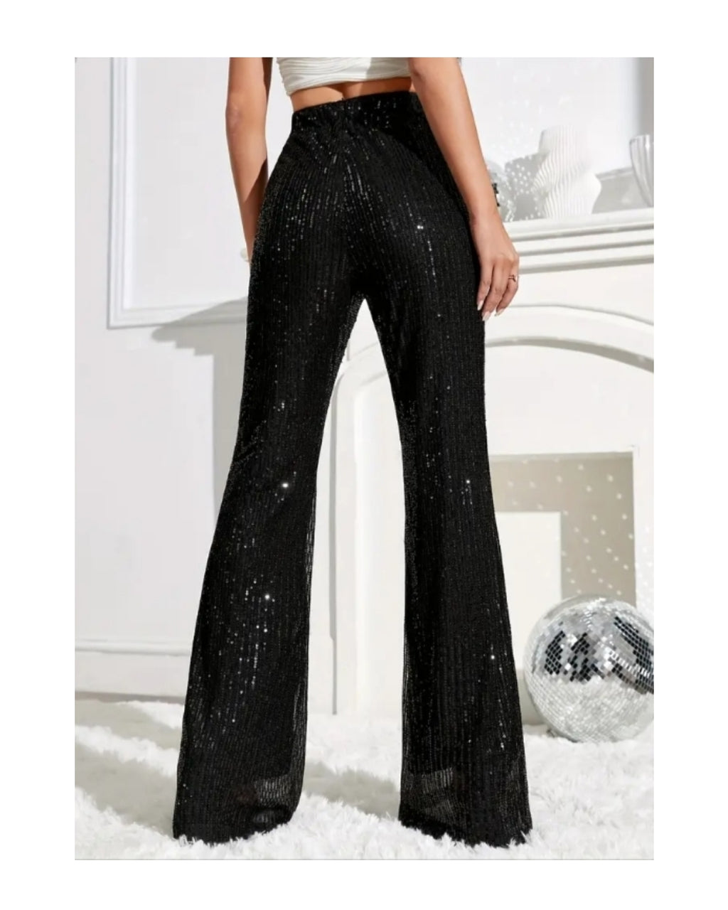 Full sequin flared trousers, BLACK!