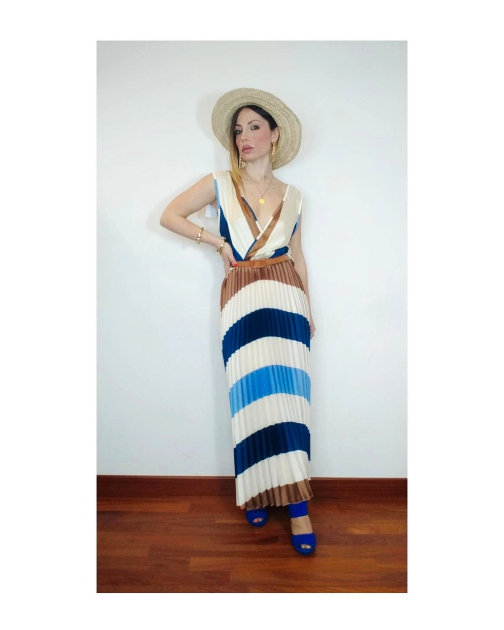 Blue palette pleated satin dress!