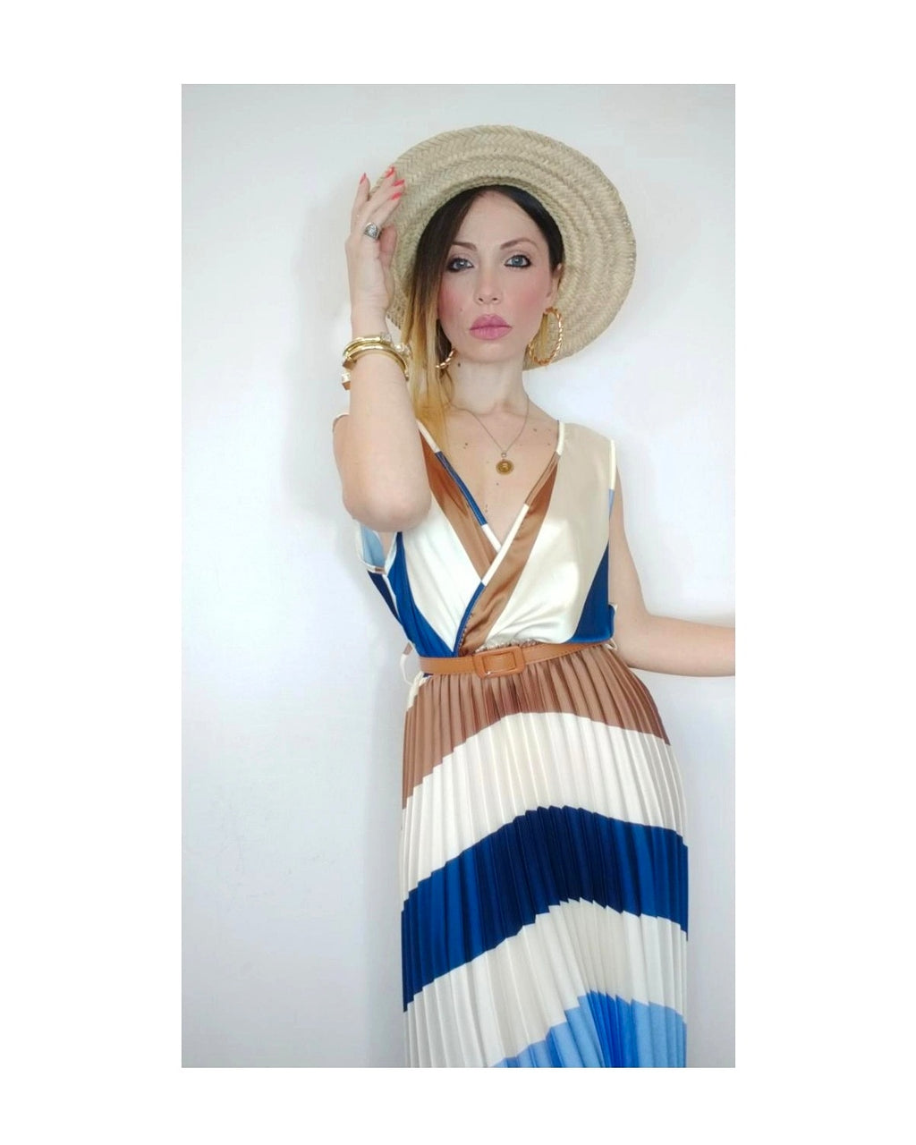 Blue palette pleated satin dress!