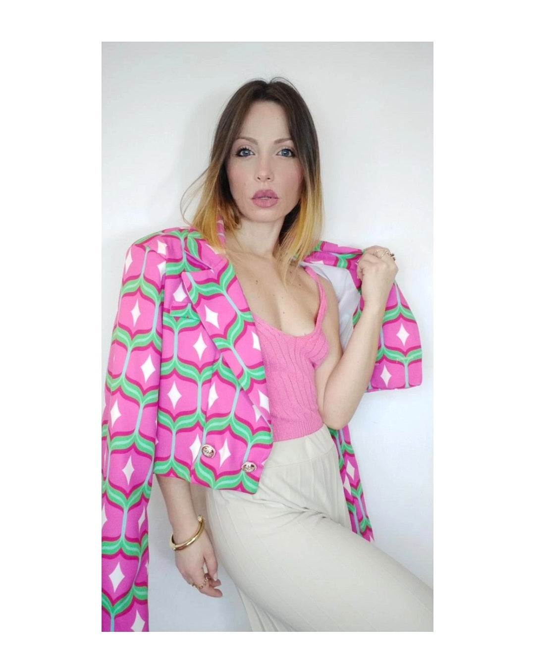 Blazer crop doppiopetto fantasia rombi colorati!