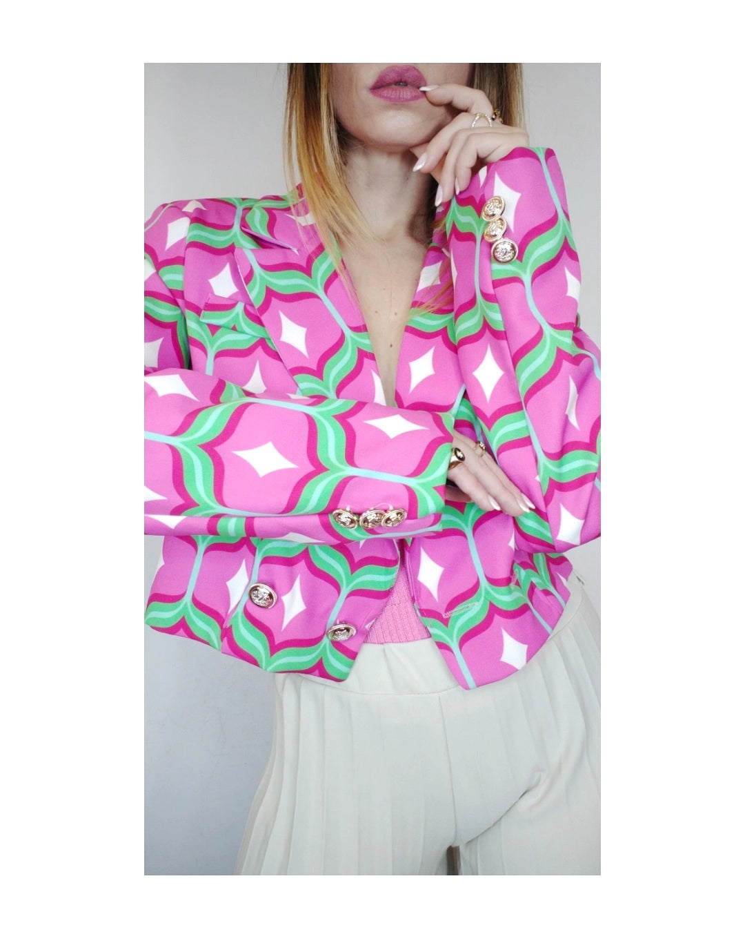 Blazer crop doppiopetto fantasia rombi colorati!