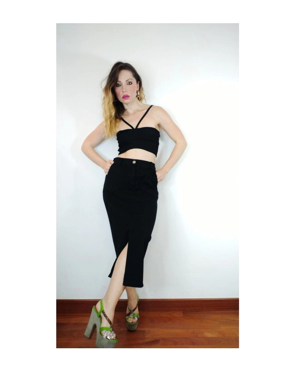90% cotton midi skirt, BLACK!
