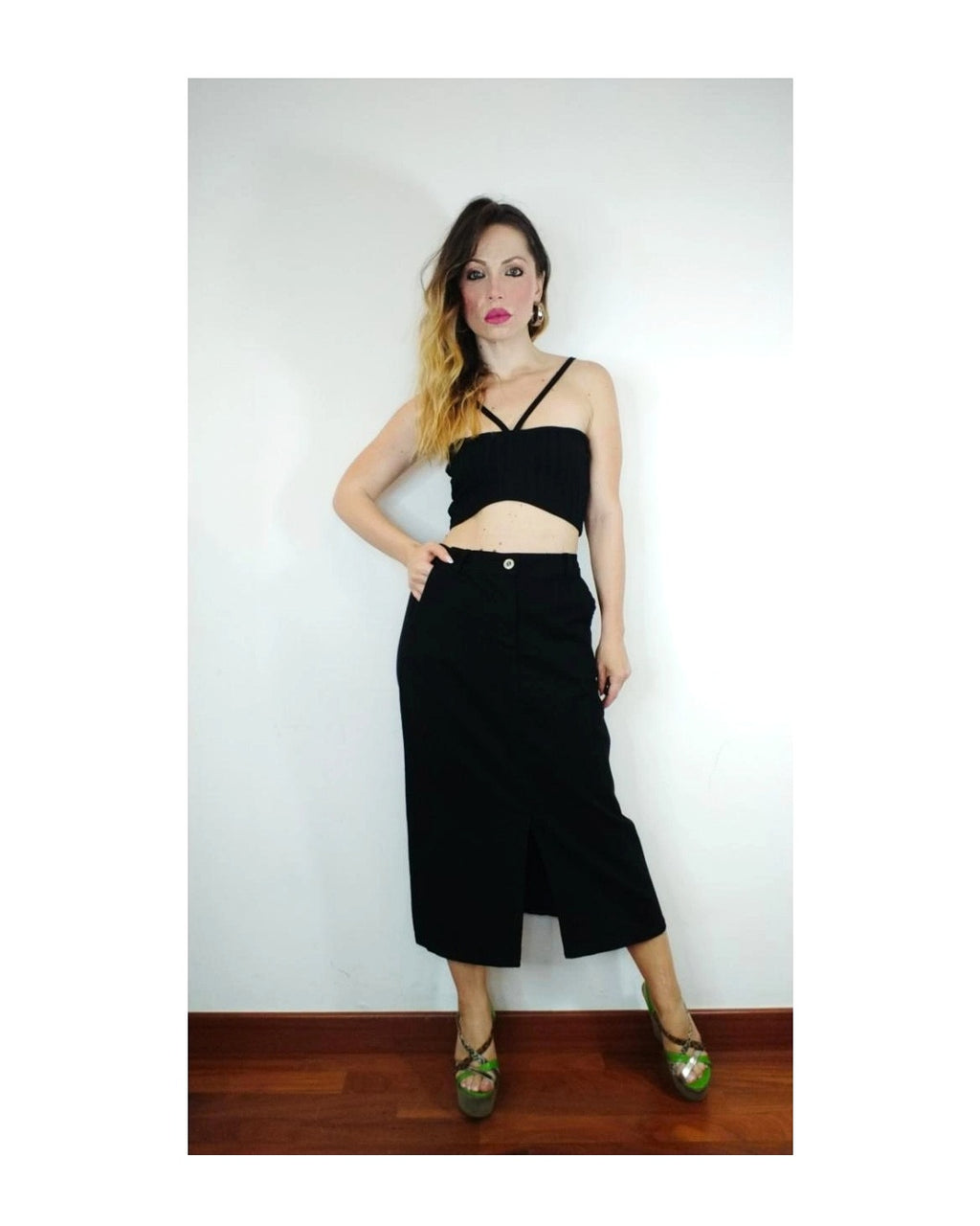 90% cotton midi skirt, BLACK!