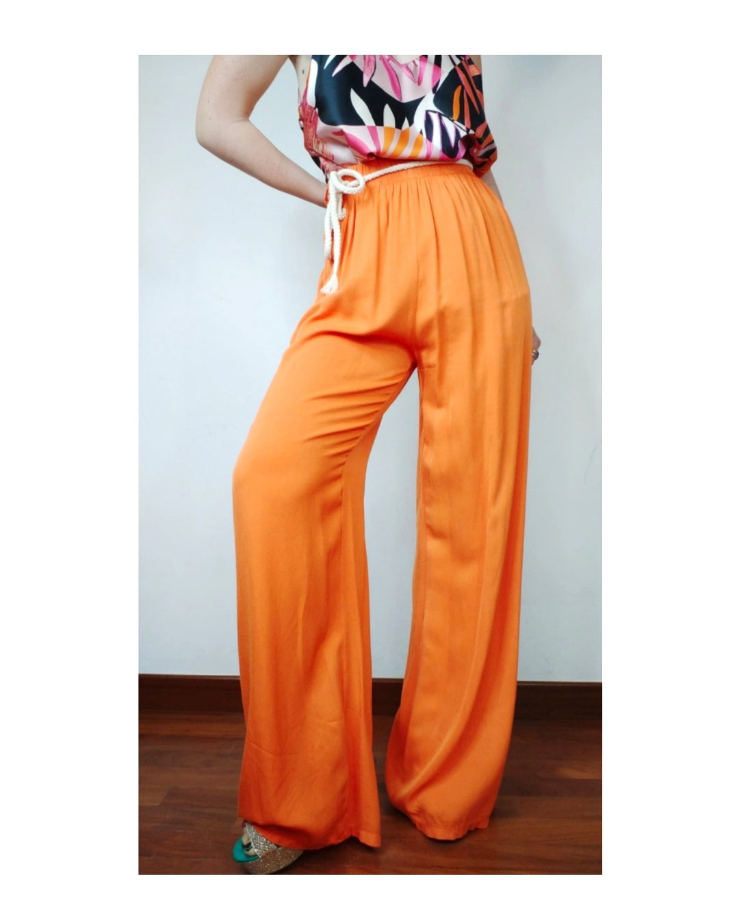 Basic 100% viscose palazzo trousers, ORANGE!