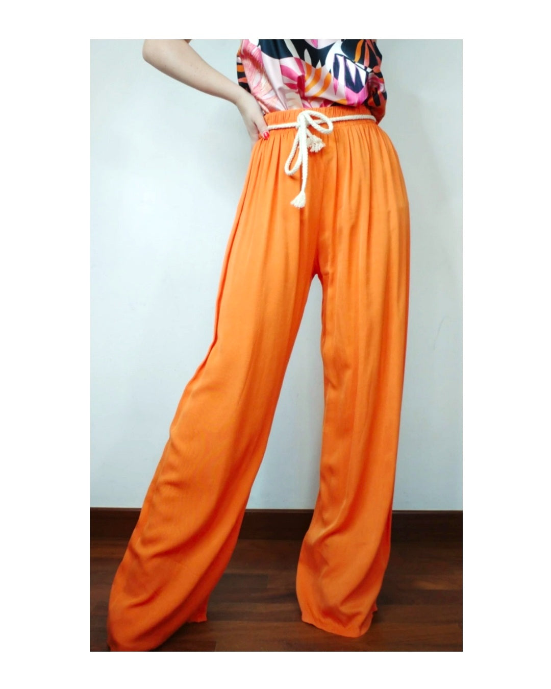 Basic 100% viscose palazzo trousers, ORANGE!