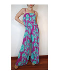 Floral pleated jumpsuit, AQUA/MAGENTA!