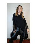 Faux leather and fabric flared sweater!