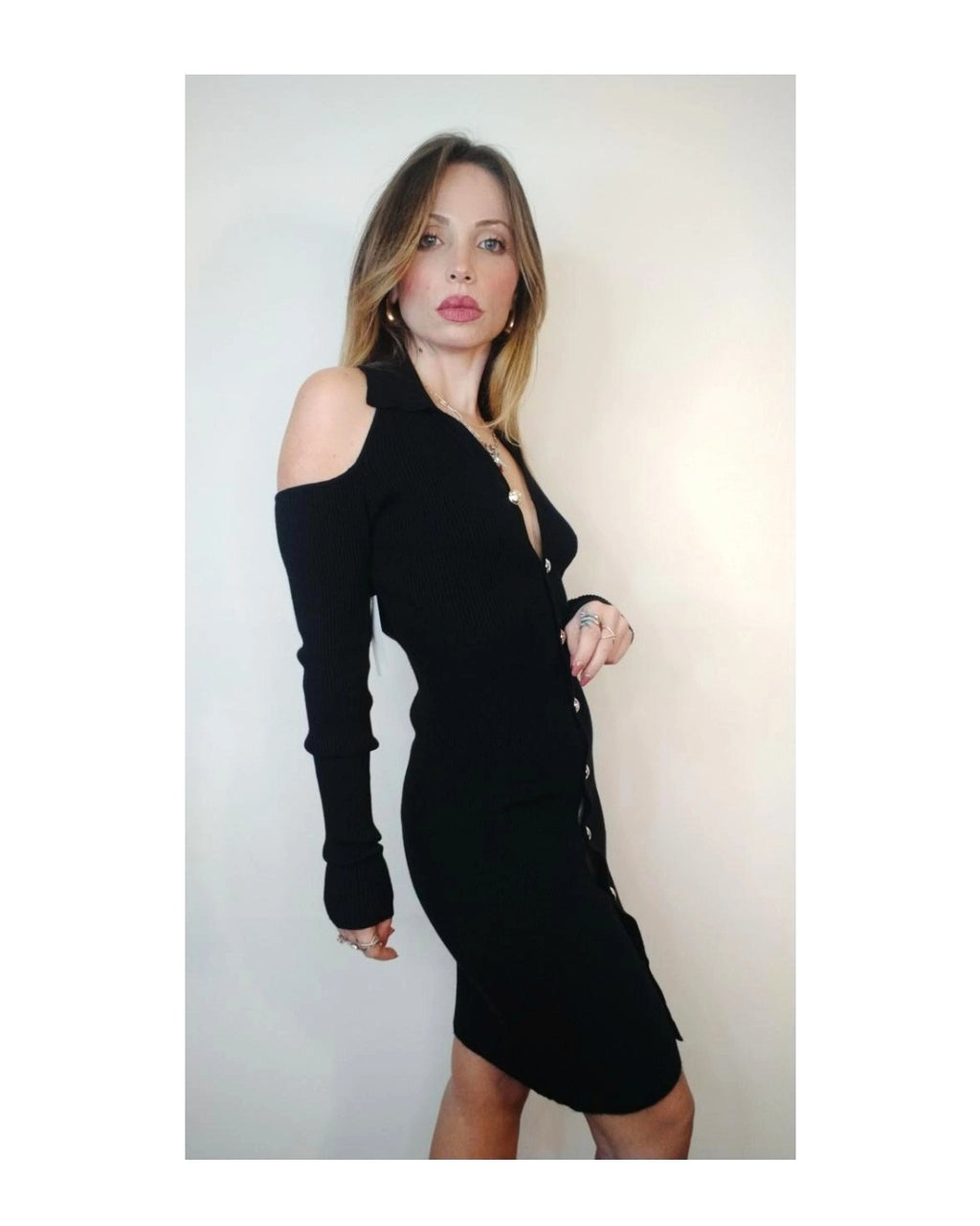 50% viscose knit sheath dress with buttons!