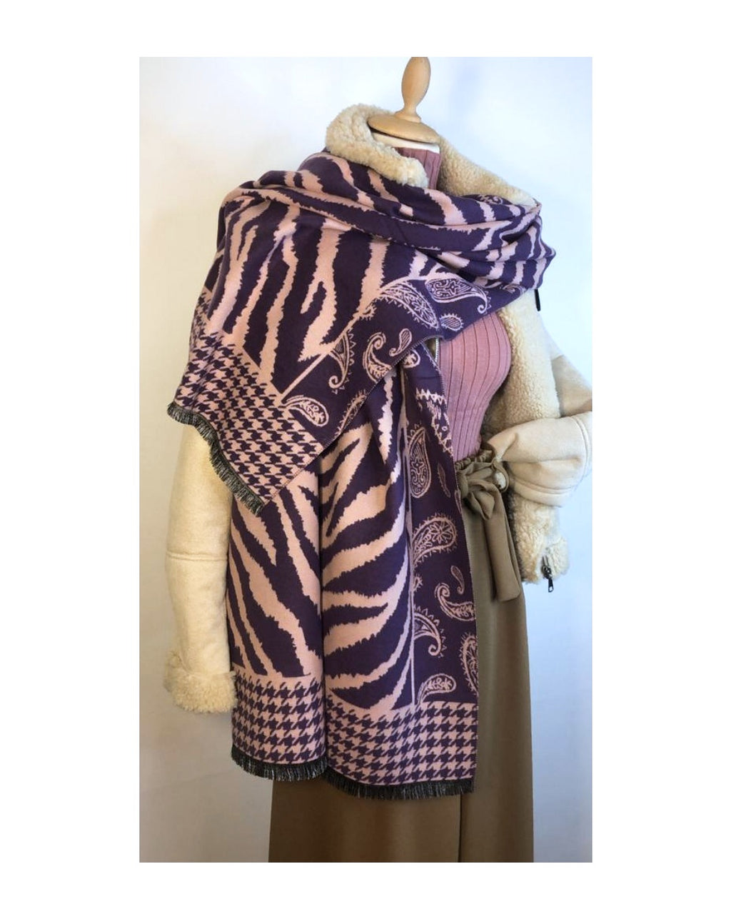 Cashmere, wool, viscose scarf, ZEBRA/PIED DE POULE!