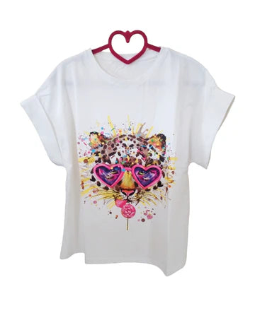 Tshirt 100% cotone, LEOPARDO OCCHIALI POP!