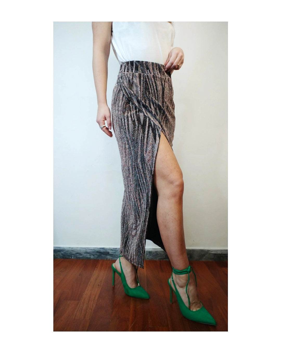 Pink lurex midi skirt!