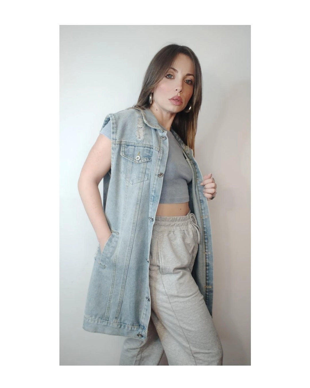 Gilet jeans 1/2 lunghezza lavaggio chiaro!