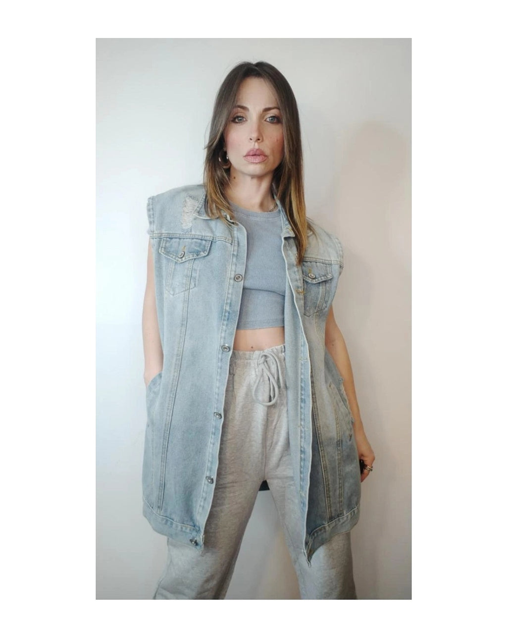 Gilet jeans 1/2 lunghezza lavaggio chiaro!