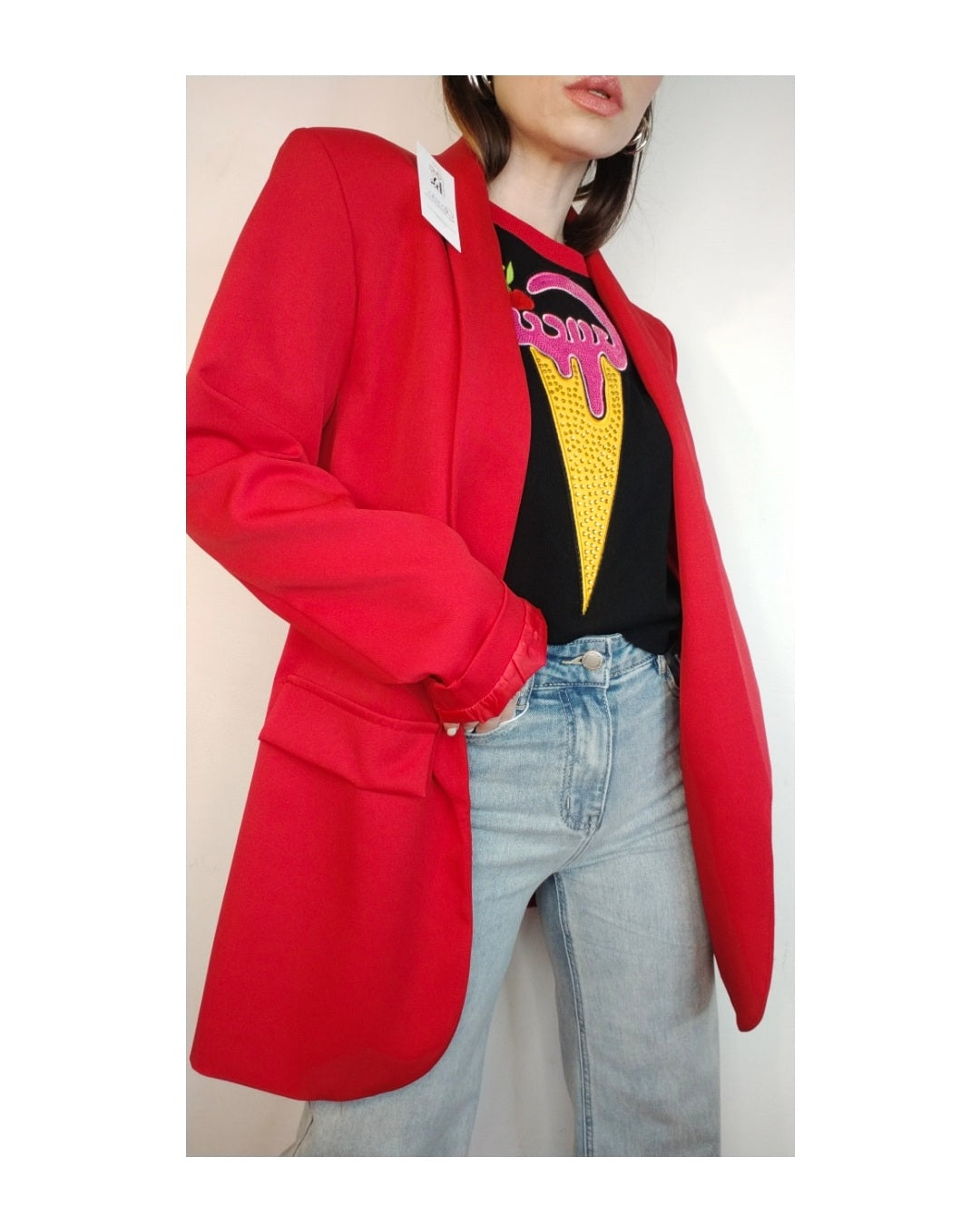 Blazer foderato taglio maschile, ROSSO!