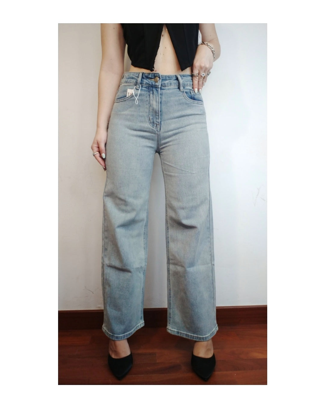 Jeans wide leg cropped lavaggio chiaro!