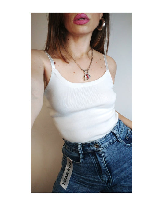 Top crop 65% cotone in filo, BIANCO!