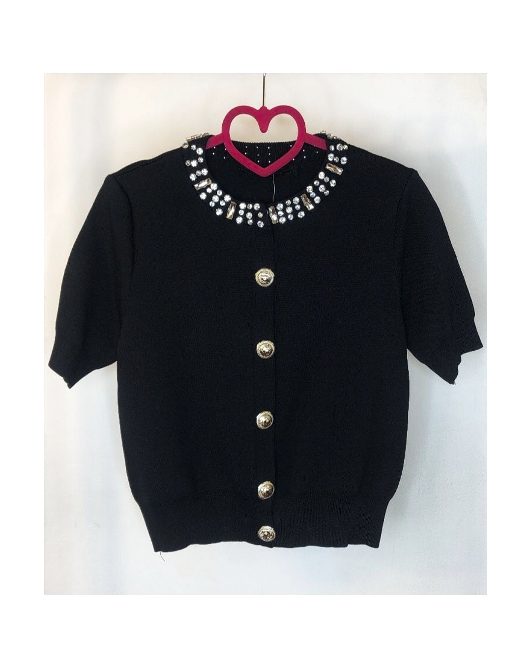 Cardigan smanicato 80% viscosa con girocollo strass!