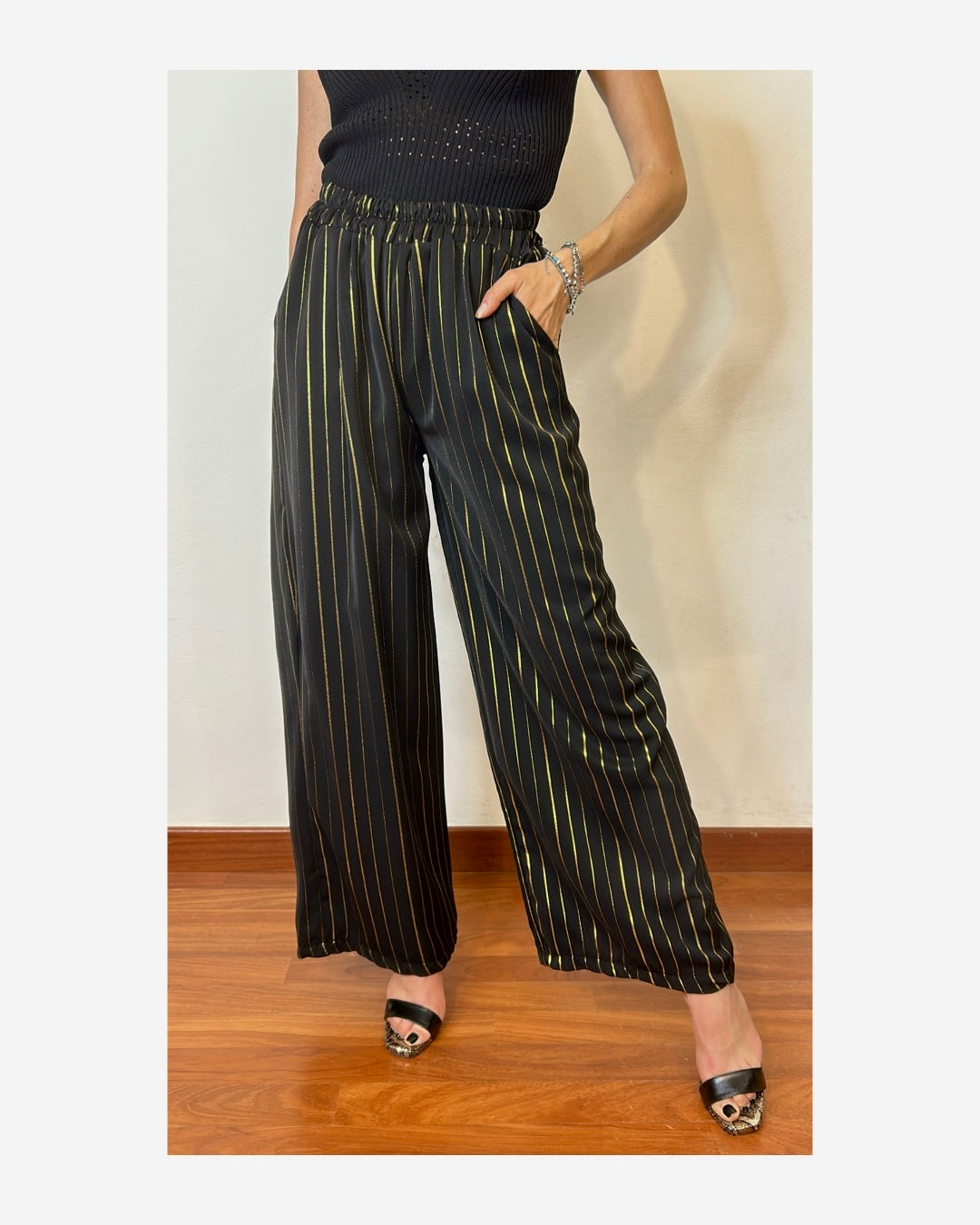 Pantalone gaucho con elastico righe oro!