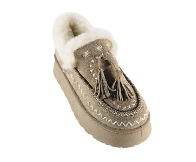 Stivaletto moon boots scamosciato con ecofur e nappine!